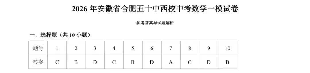 合肥50中西校2026中考一模数学试卷及答案 第8张