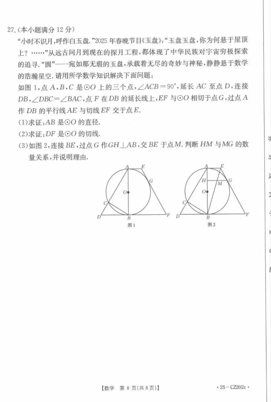 2026年初中数学中考模拟试卷 第8张