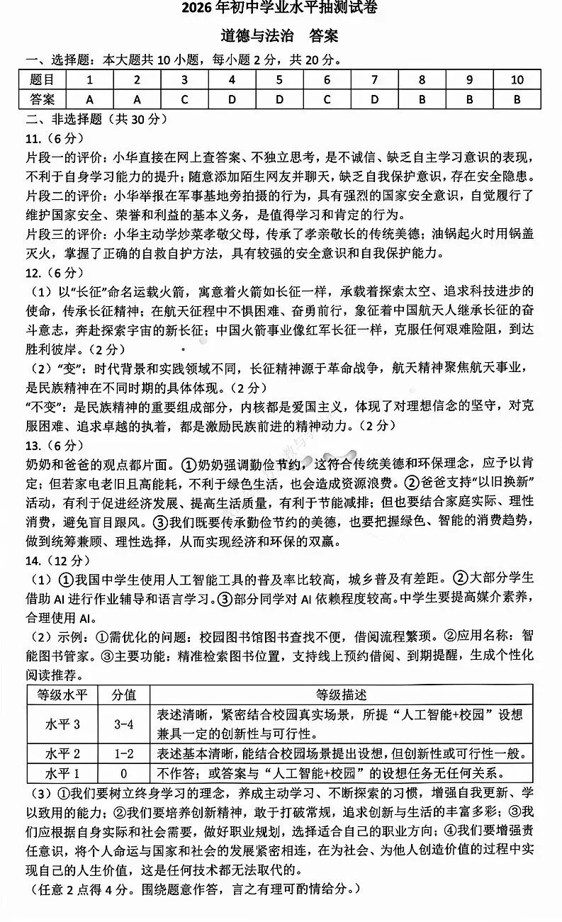 26年3月包头市青山区初三一模真题及参考答案 第50张