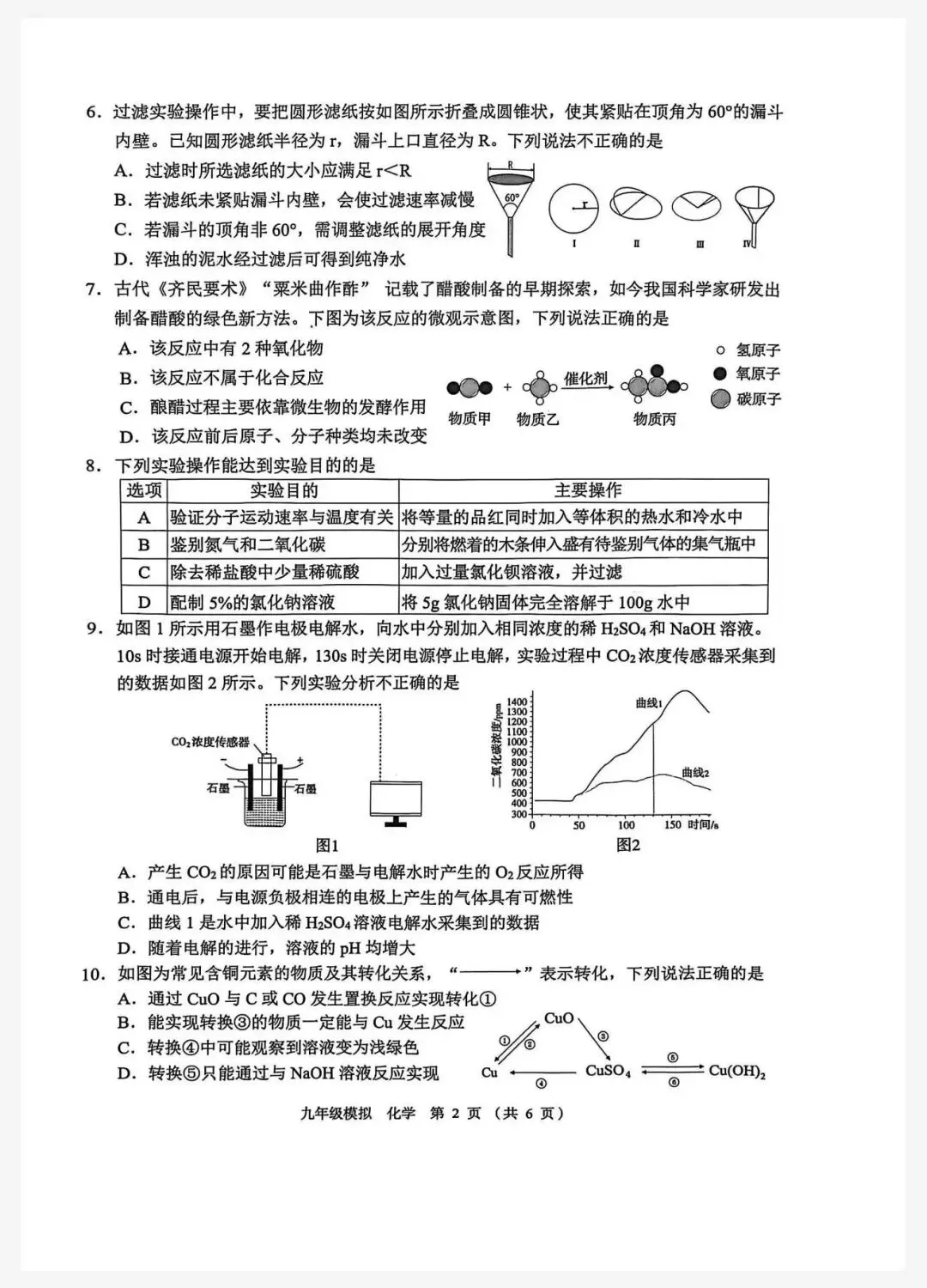 2026年兰州市九年级一模化学试卷及答案 第2张