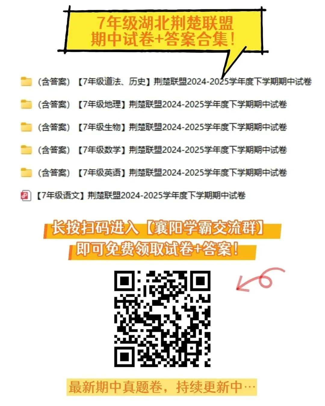 【荆楚联盟-语文】7年级往年下学期期中真题卷 第7张
