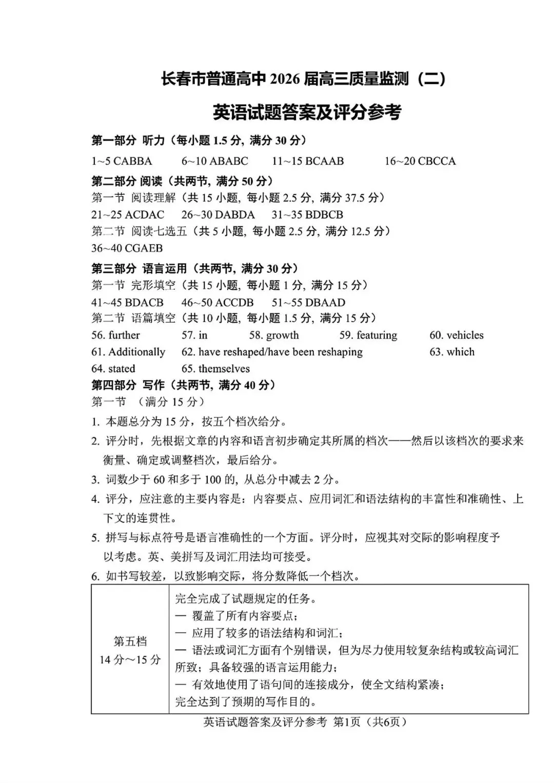 2026 长春二模英语试卷及答案 第13张