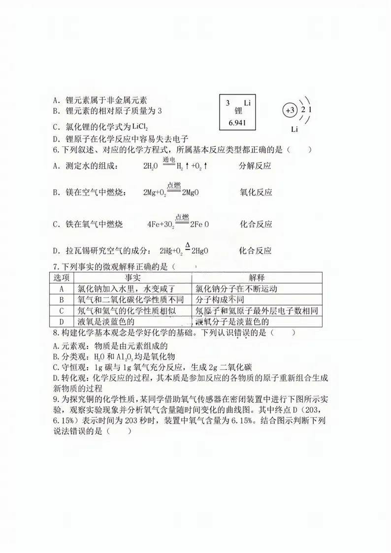 2026哈113中学八下化学3月月考试卷及答案 第2张