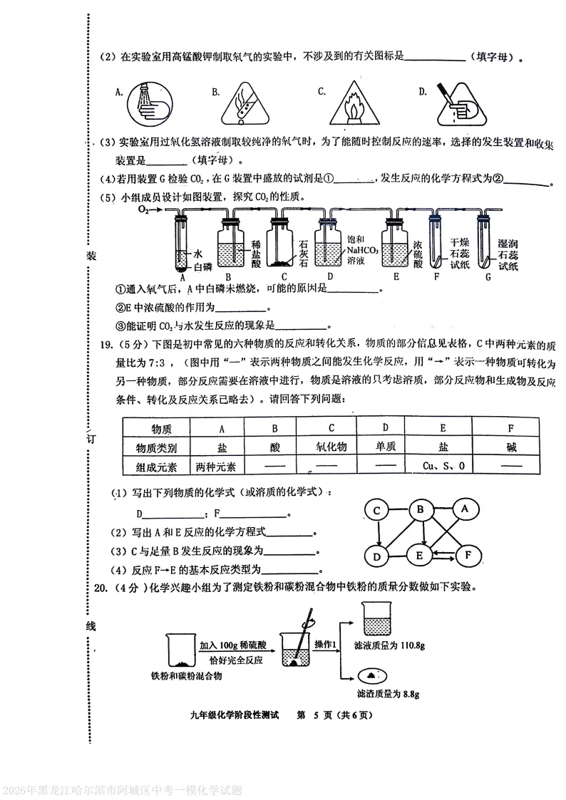 2026阿城区九下一模化学试卷及答案 第5张