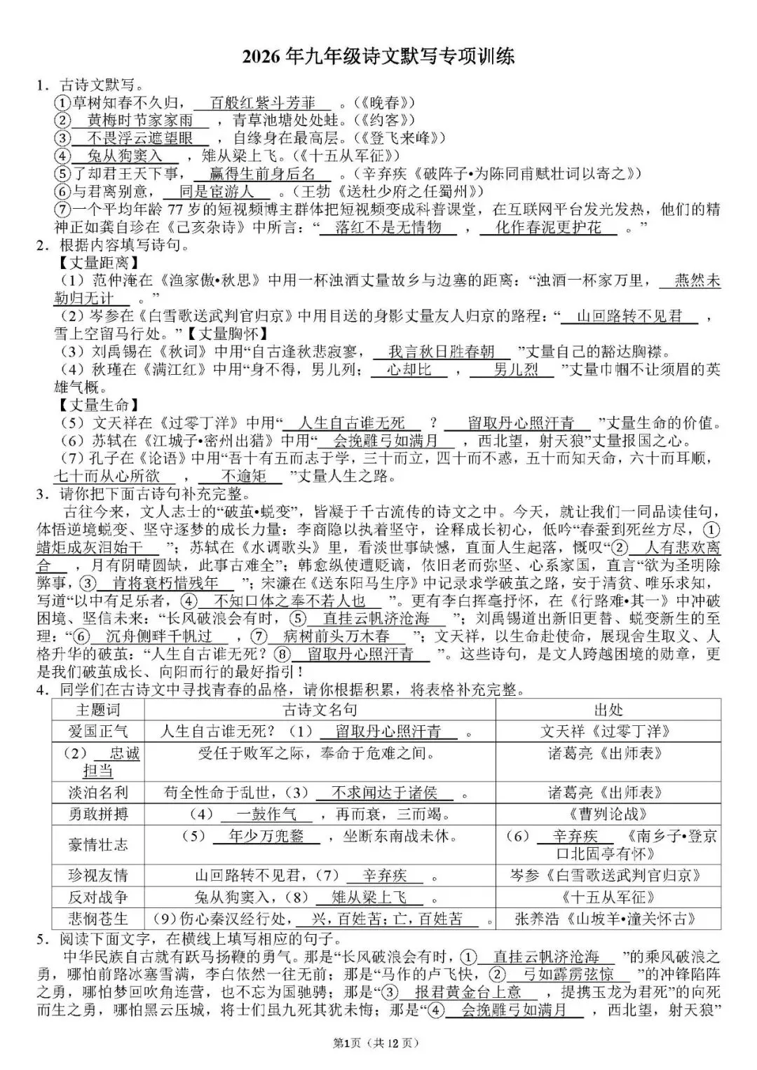 试卷 || 九年级中考默写专项训练(免费获取源文件) 第15张