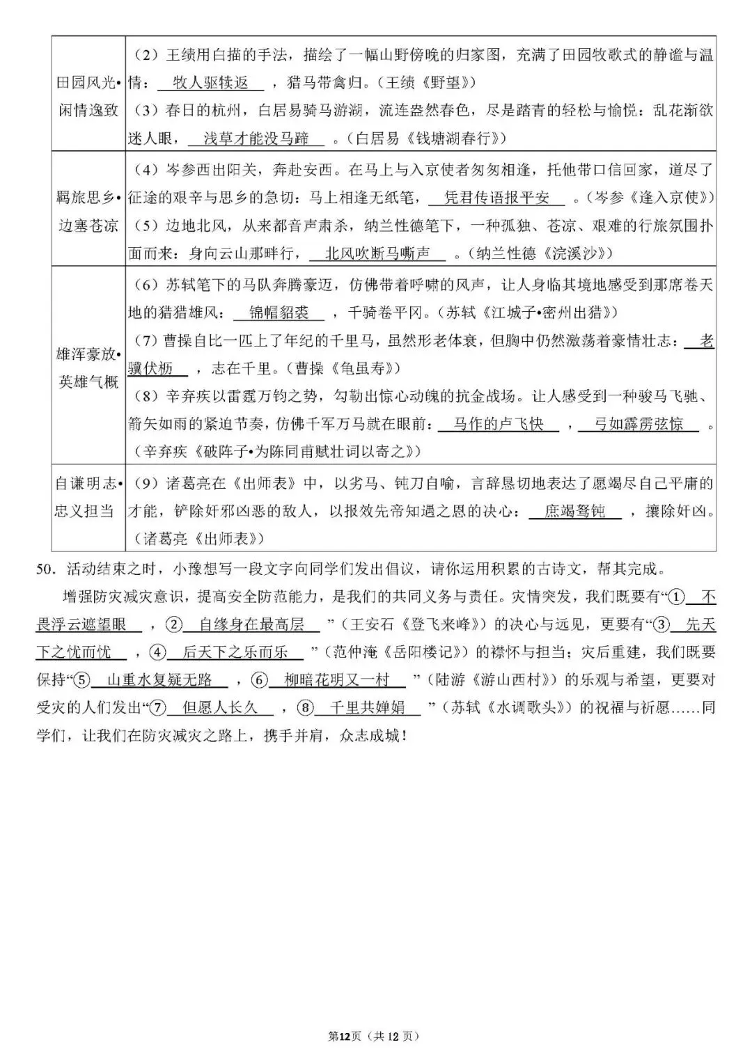 试卷 || 九年级中考默写专项训练(免费获取源文件) 第26张