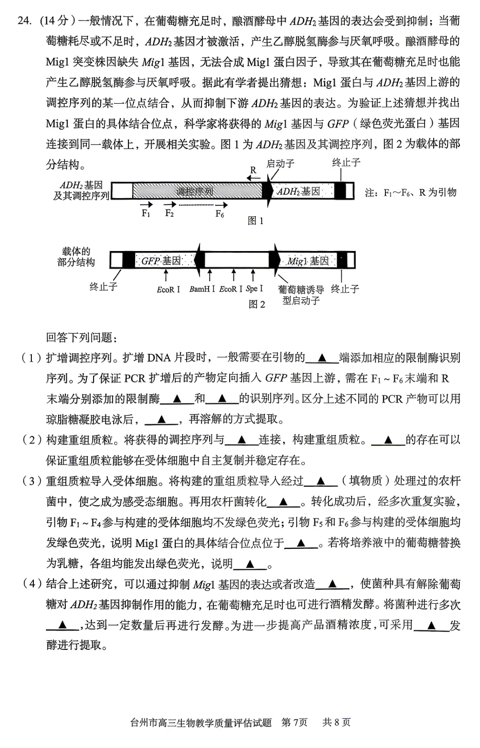 2026年4月浙江台州二模高三生物试卷、答案和解析(基础分多) 第10张