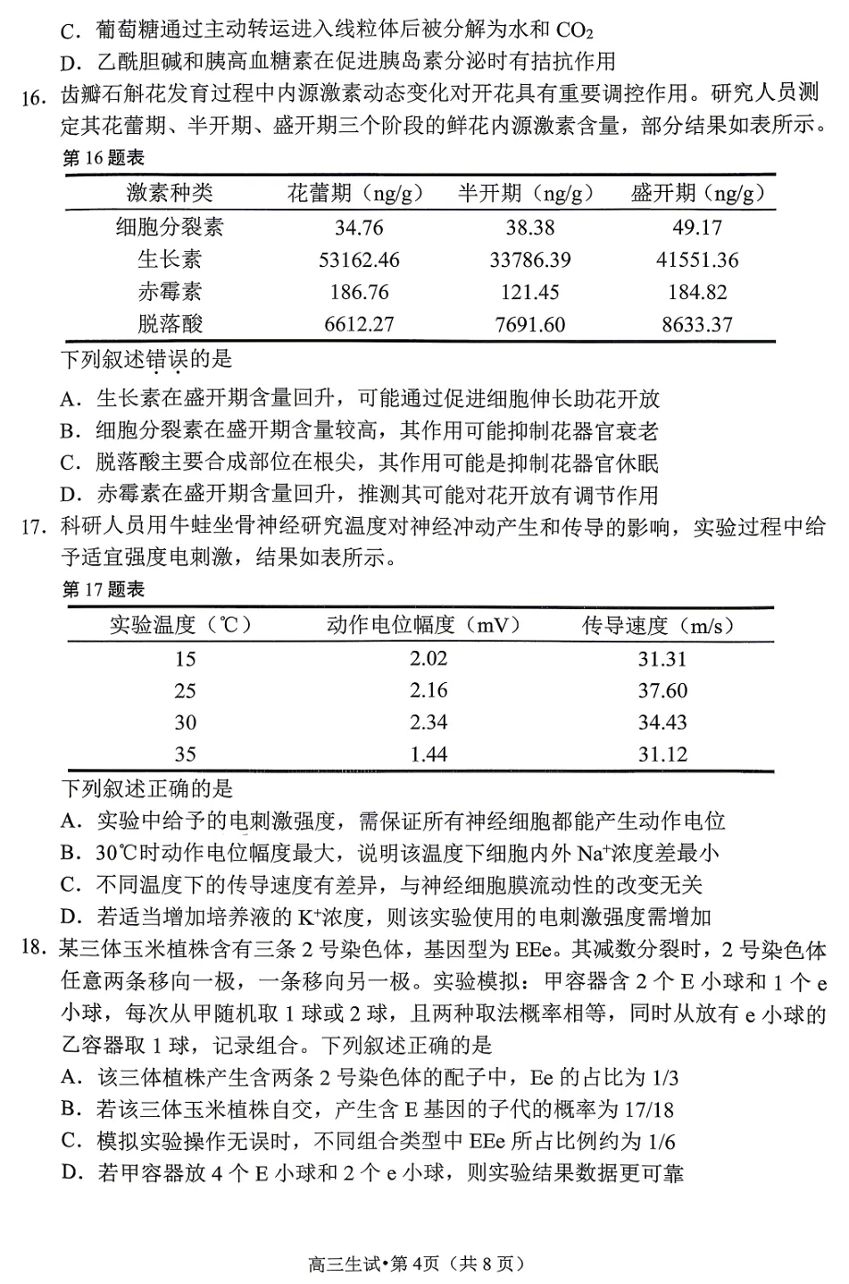 2026年4月杭州二模高三生物试卷、答案和解析 第6张