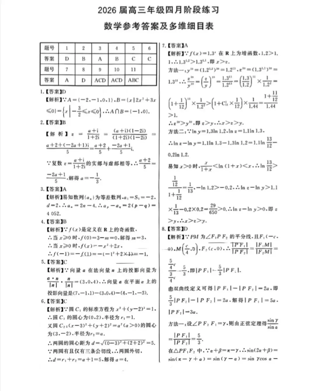 2026届高三4月八校联考数学试卷 第5张