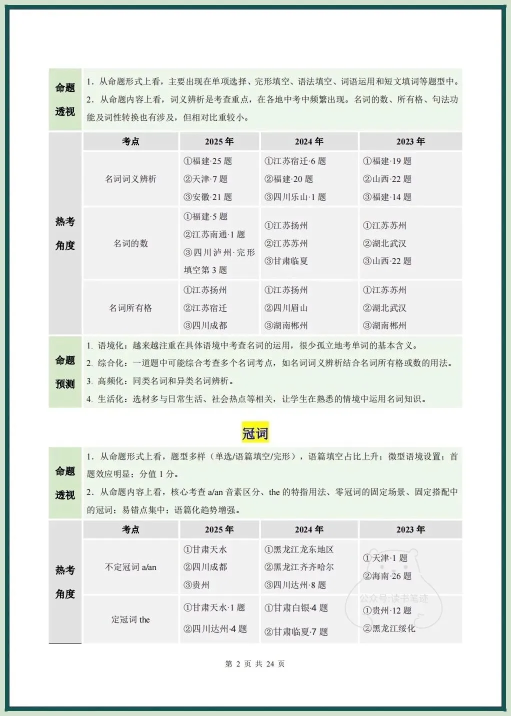备战中考|2026春新中考《英语》二轮复习讲义+课件(全国通用)名词和冠词,电子版可打印! 第3张
