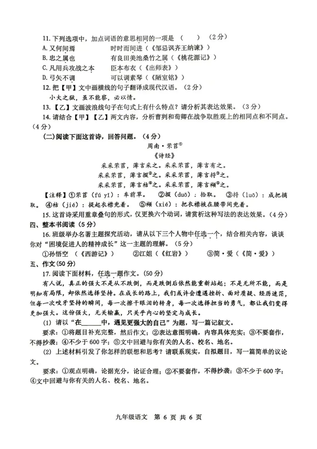 2026年平顶山市中考一模语文试题及答案 第6张