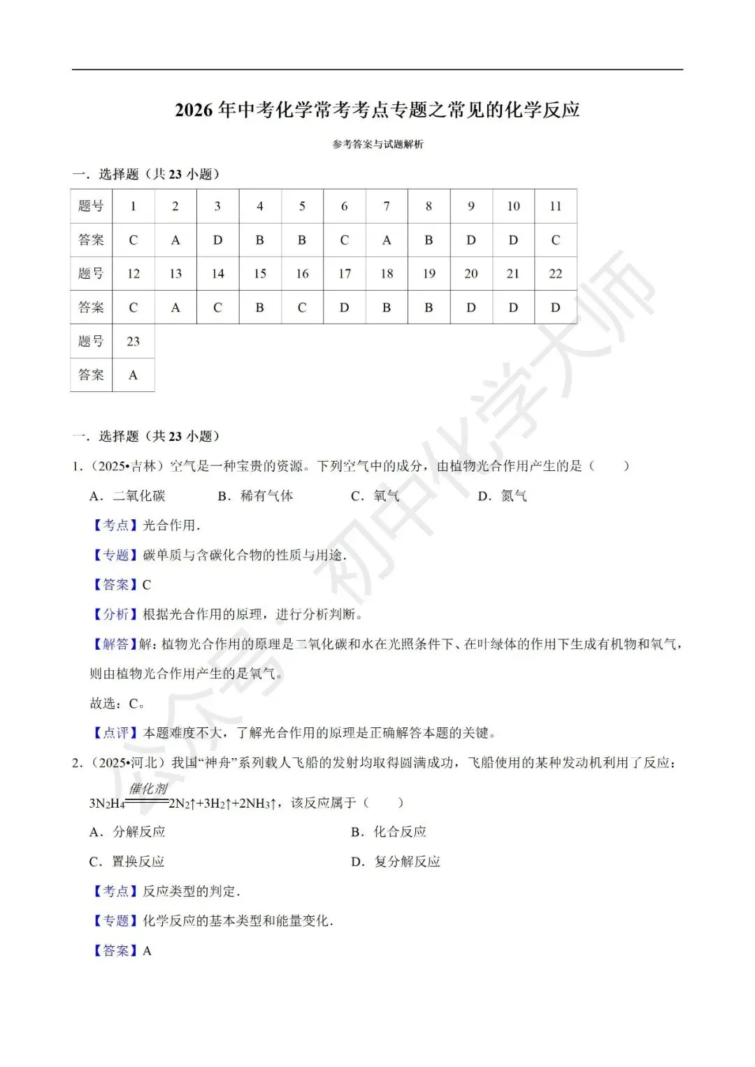 中考常考考点之常见的化学反应 第8张