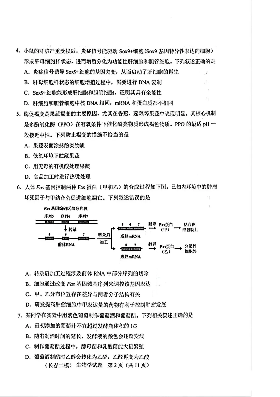 2025-2026长春二模生物试卷及答案 第4张