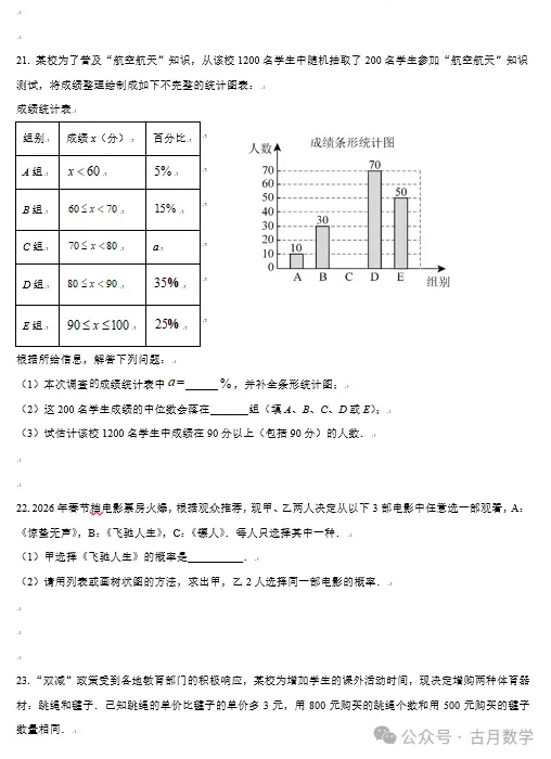 2026扬州市梅岭集团中考一模数学试卷+答案(2026.3) 第4张
