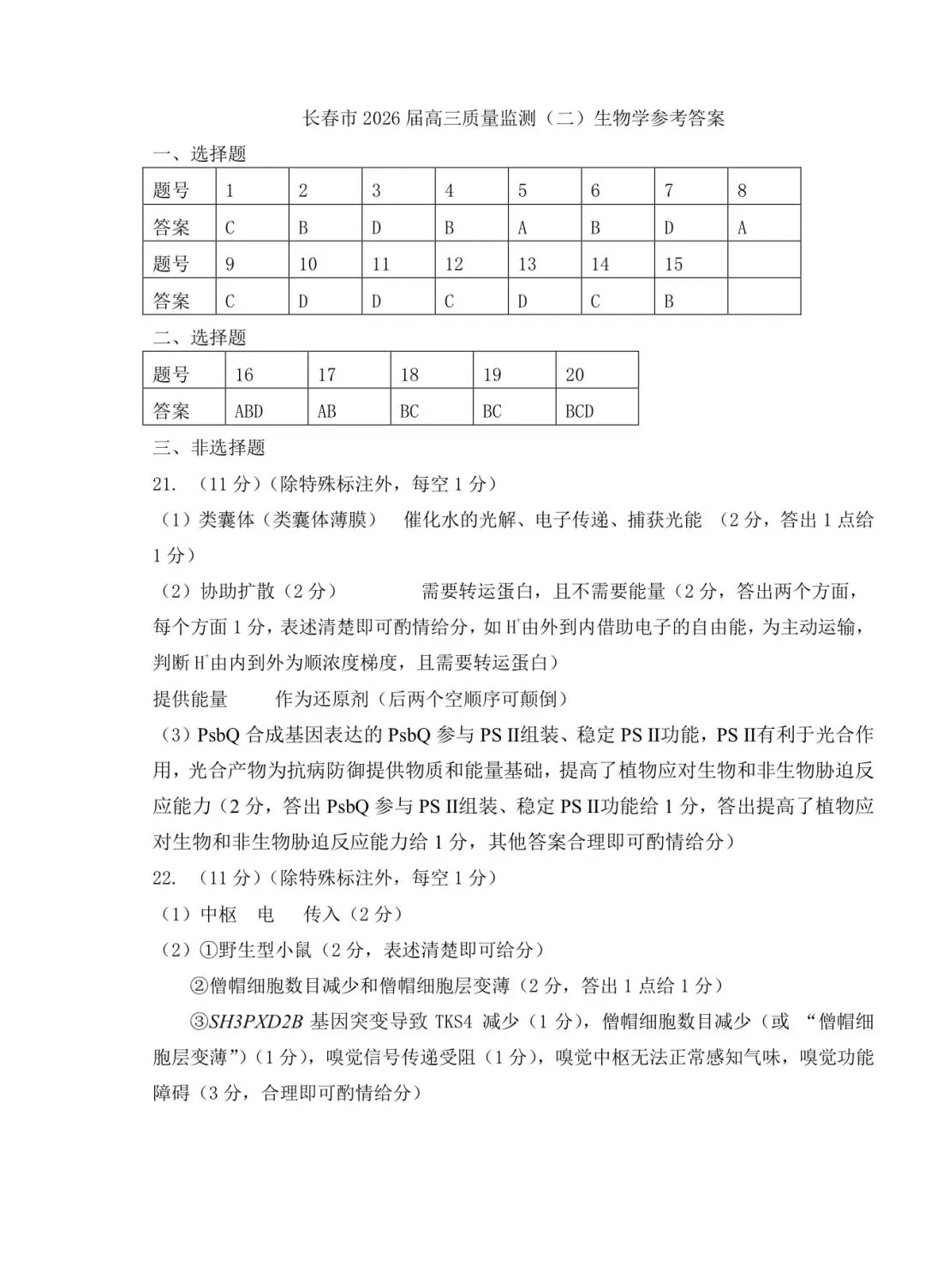 2026年4月长春市二模生物试卷及答案 第10张