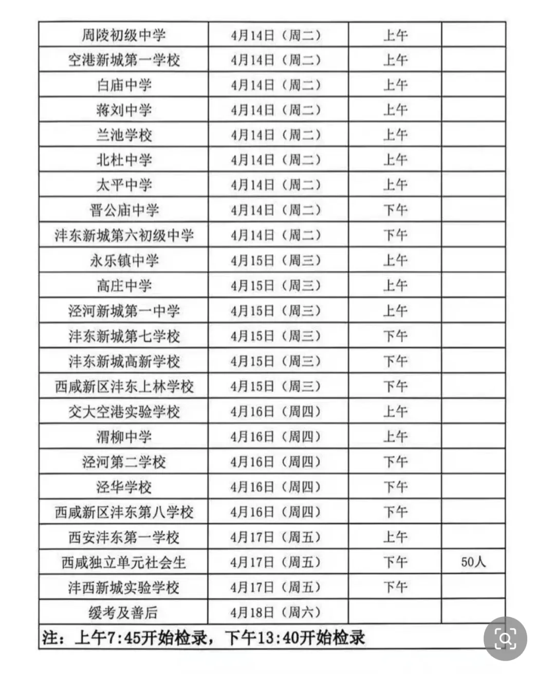 2026年西安中考体育各区日程安排(部分) 第4张