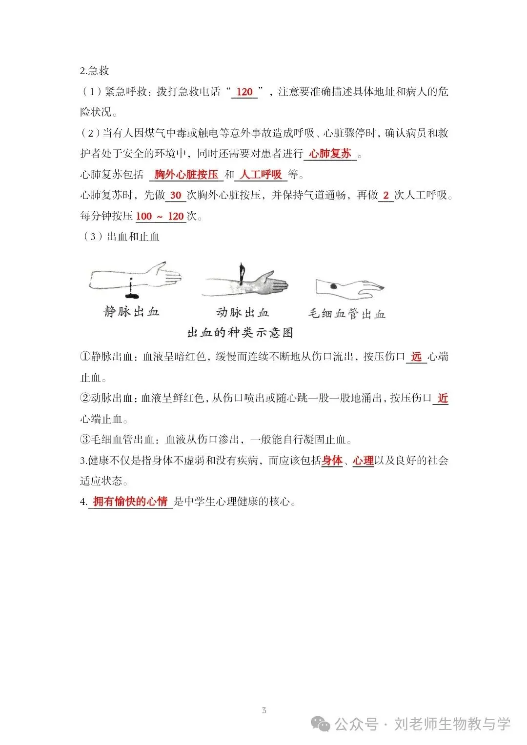 最新初中生物中考知识清单7个主题 答案划线版+挖空版 共20个word文档 主题五 人体生理与健康(3)免疫系统和健康生活 第4张