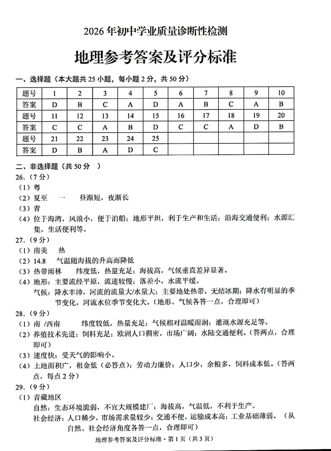试卷资源||2026年昆明市初中学业质量诊断性检测地理试卷 第9张