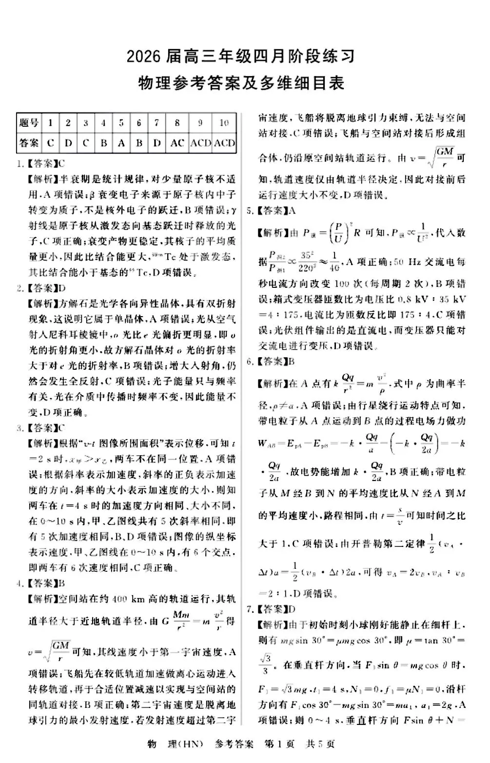 T8联考物理试卷及解析 第9张