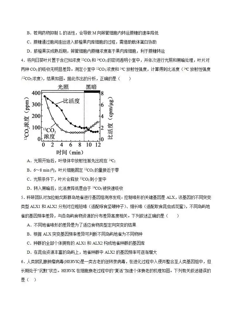 《高中试卷》2026安徽省合肥一六八中学高三下学期3月规范训练-生物 第3张