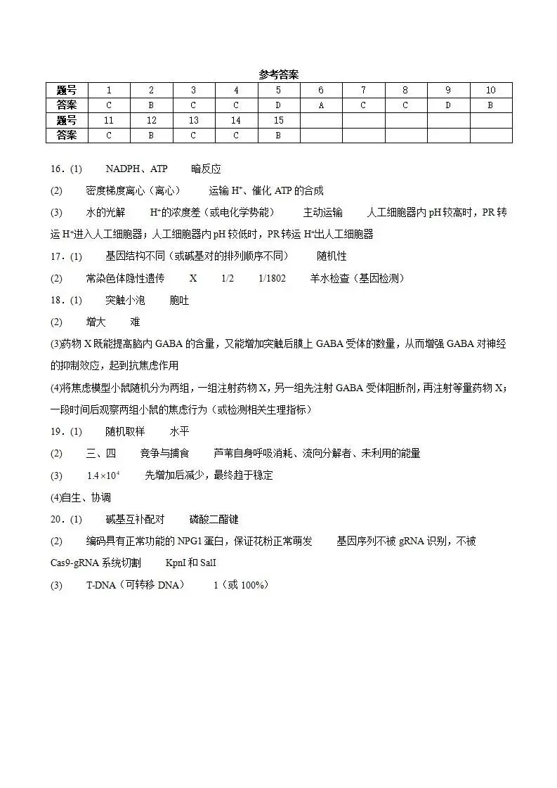 《高中试卷》2026安徽省合肥一六八中学高三下学期3月规范训练-生物 第14张