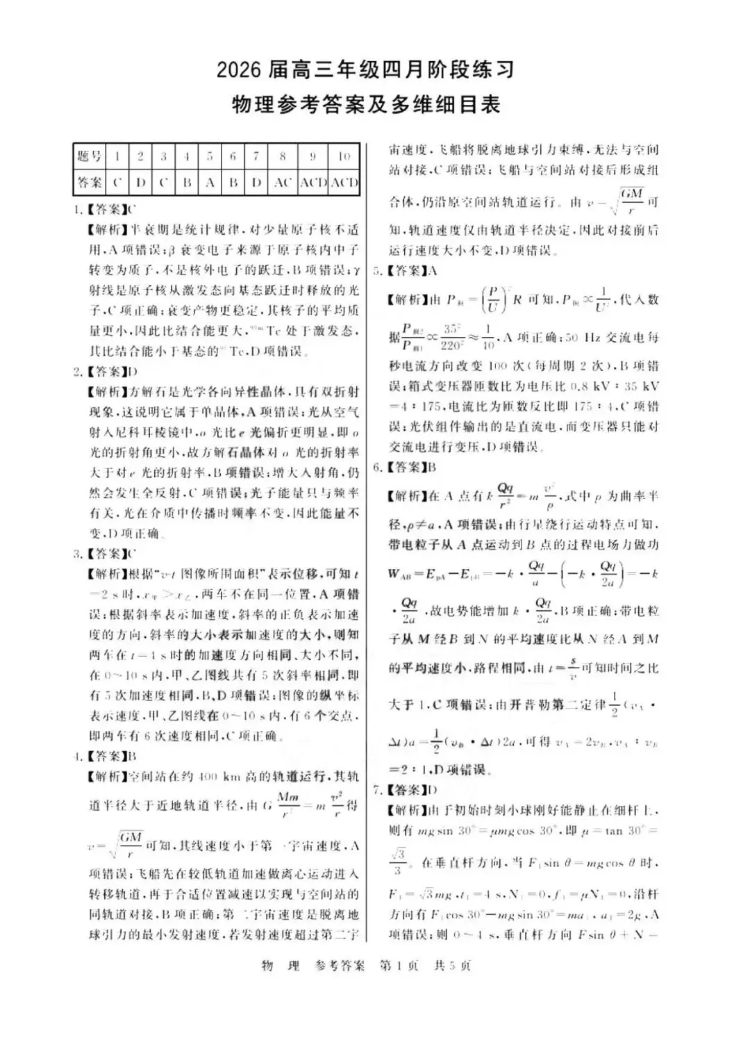 2026年4月湖北高三T8联考【物理】试卷及答案 第9张