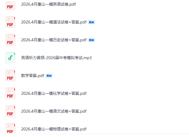 2026.4月唐山市中考一模全科试卷(含答案和听力 第1张