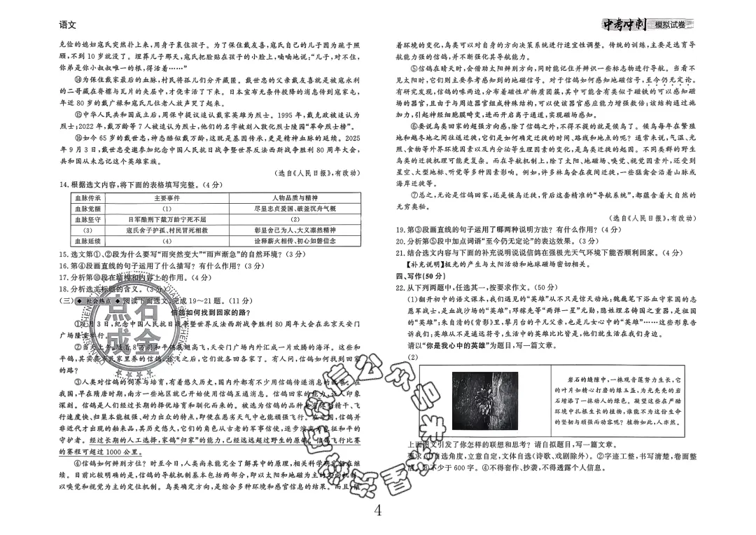 26春-中考冲刺模拟试卷10套-语文(含答案) 第4张 26春-中考冲刺模拟试卷10套-语文(含答案) 第4张