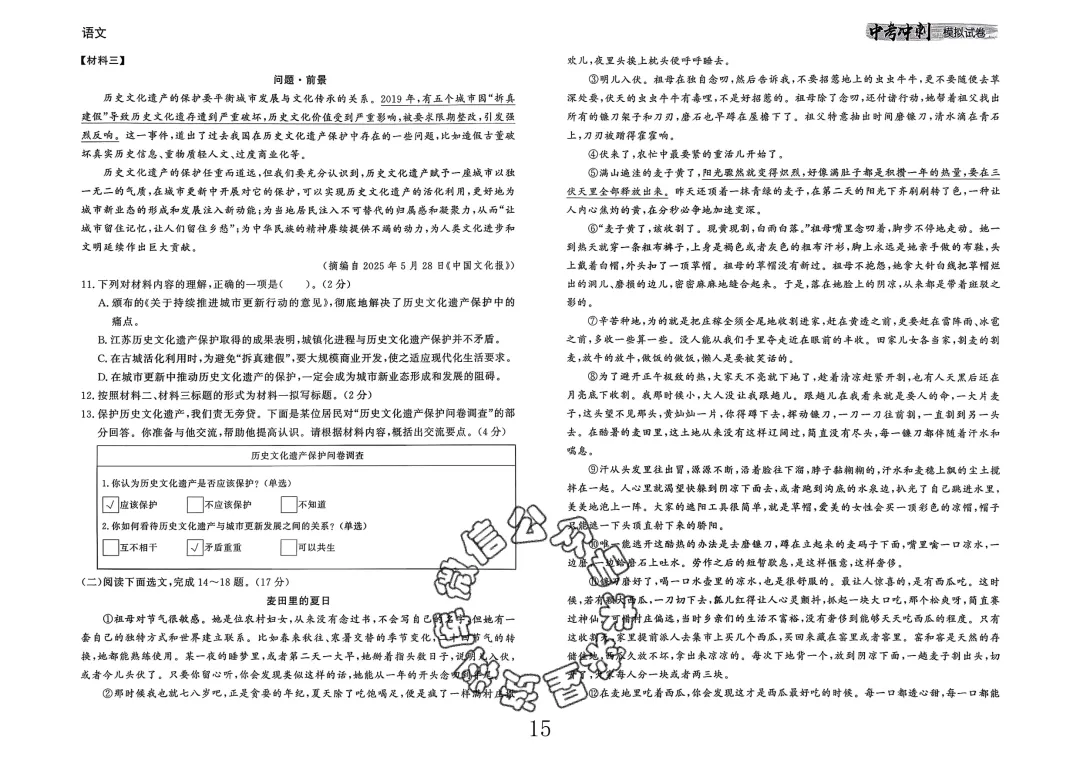 26春-中考冲刺模拟试卷10套-语文(含答案) 第15张 26春-中考冲刺模拟试卷10套-语文(含答案) 第15张