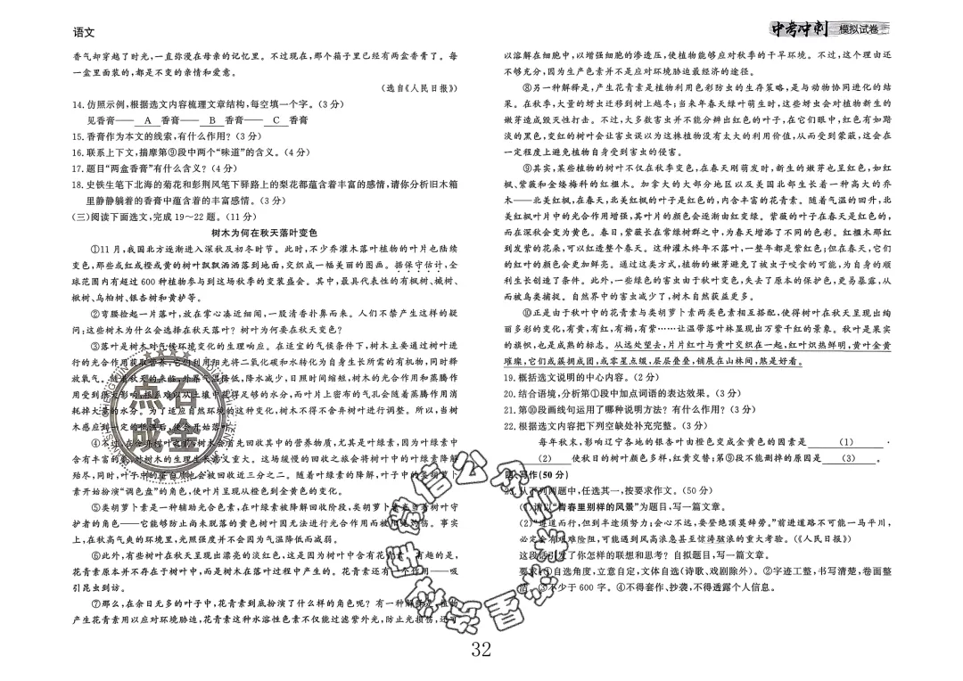 26春-中考冲刺模拟试卷10套-语文(含答案) 第32张 26春-中考冲刺模拟试卷10套-语文(含答案) 第32张
