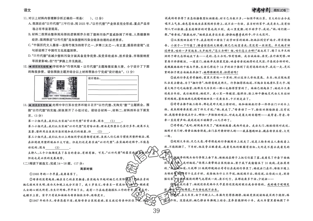 26春-中考冲刺模拟试卷10套-语文(含答案) 第39张 26春-中考冲刺模拟试卷10套-语文(含答案) 第39张