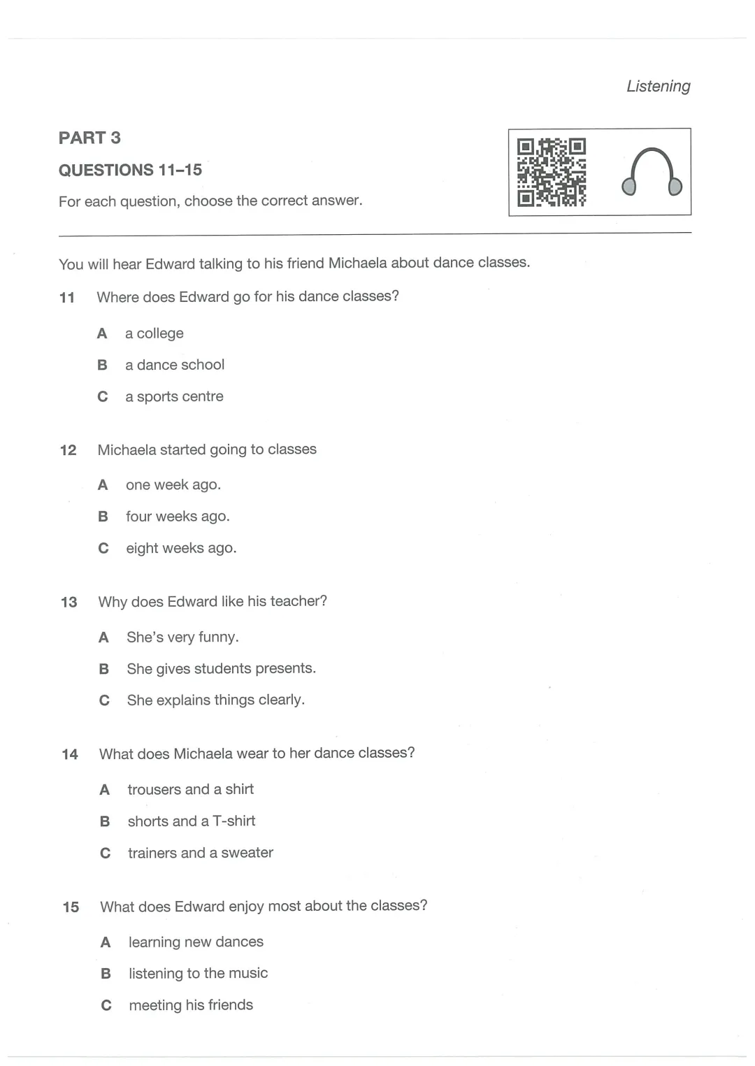最新KET听力真题模考(1) 第5张