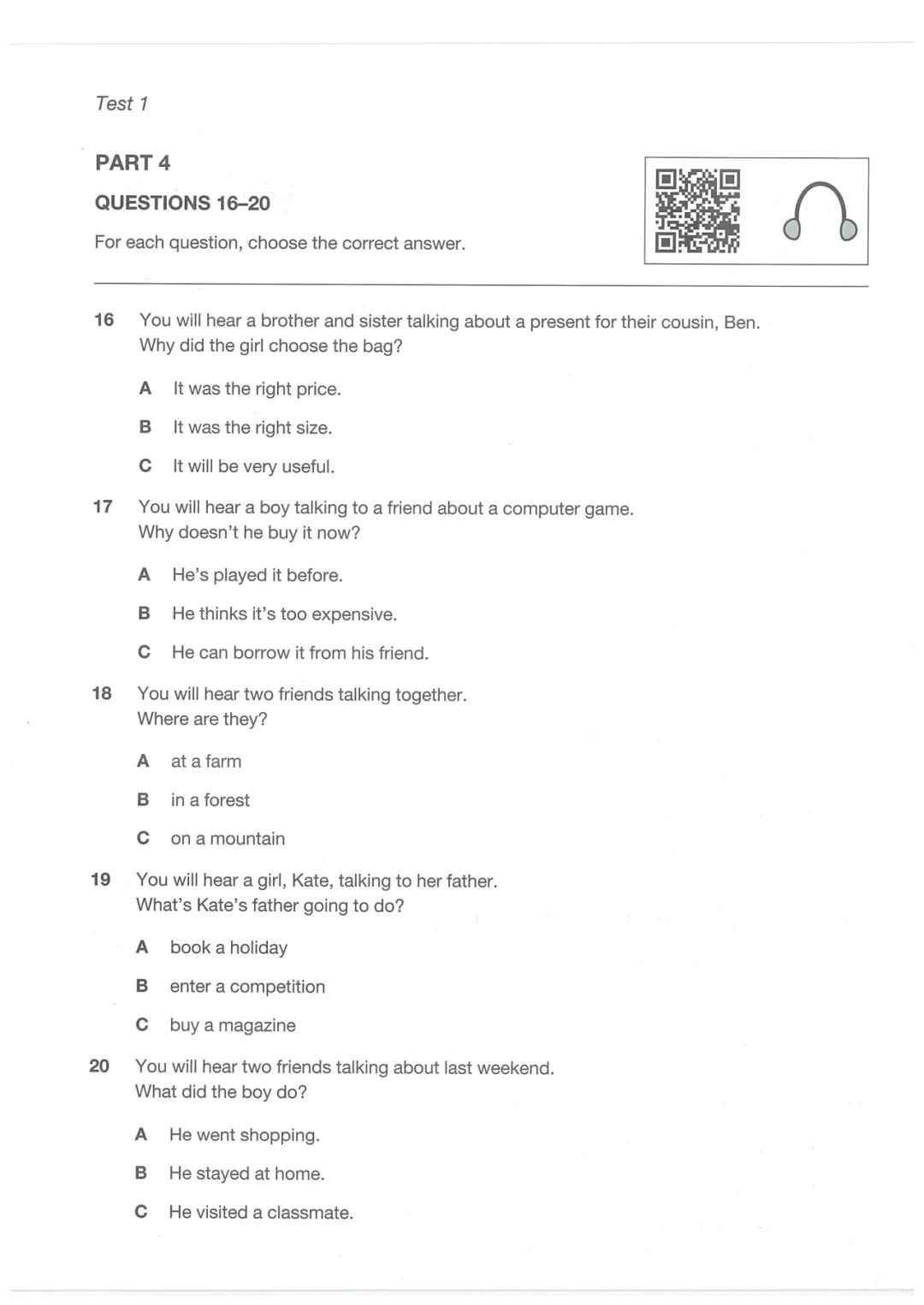 最新KET听力真题模考(1) 第6张