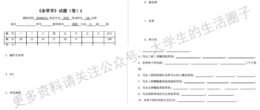 山西农业大学期末考试多科目历年试卷真题免费领取,山西农大同学的专属福利来了! 第11张