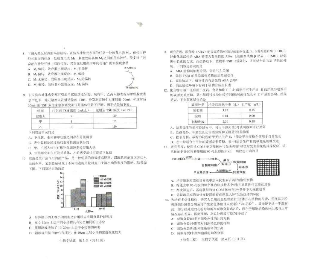 2026长春二模生物试卷 第2张