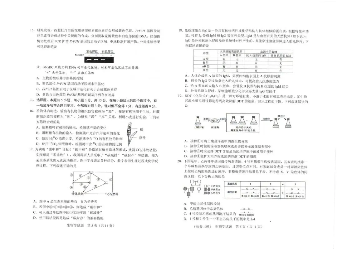 2026长春二模生物试卷 第3张