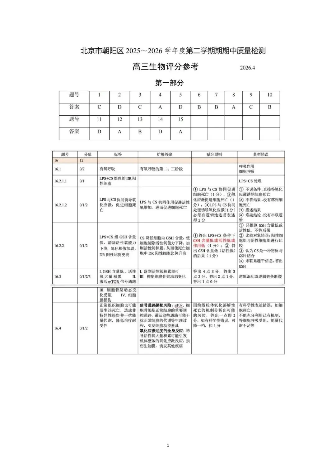 2026届北京朝阳高三一模生物试卷及答案 第11张