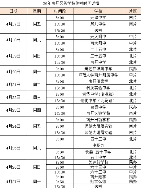 2026天津部分区中考体测时间安排出炉,快看你家孩子哪天考 第4张