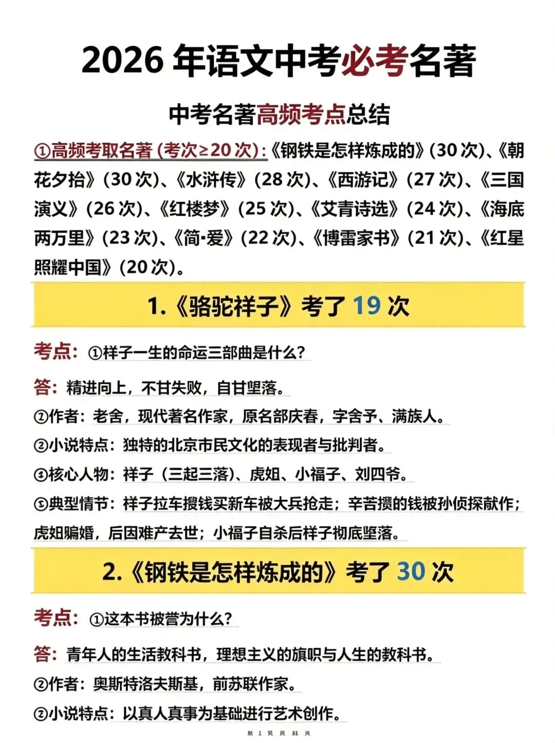 2026中考语文必考名著高频考点汇总 第1张