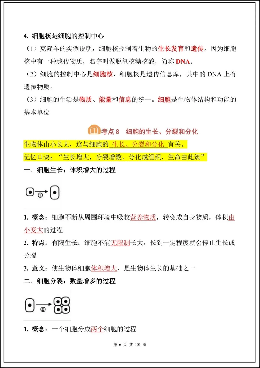 中考复习丨2026中考生物必背考点汇总(108大考点)(全国通用) 电子版可下载打印 第7张 中考复习丨2026中考生物必背考点汇总(108大考点)(全国通用) 电子版可下载打印 第7张