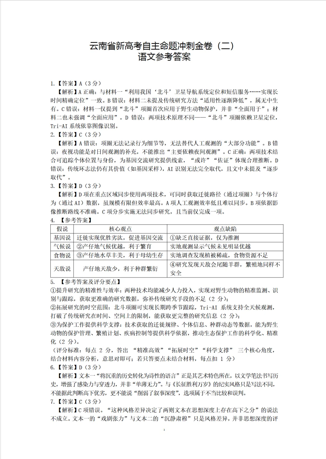 云南省新高考自主命题冲刺金卷(二)各科试卷及答案 第2张