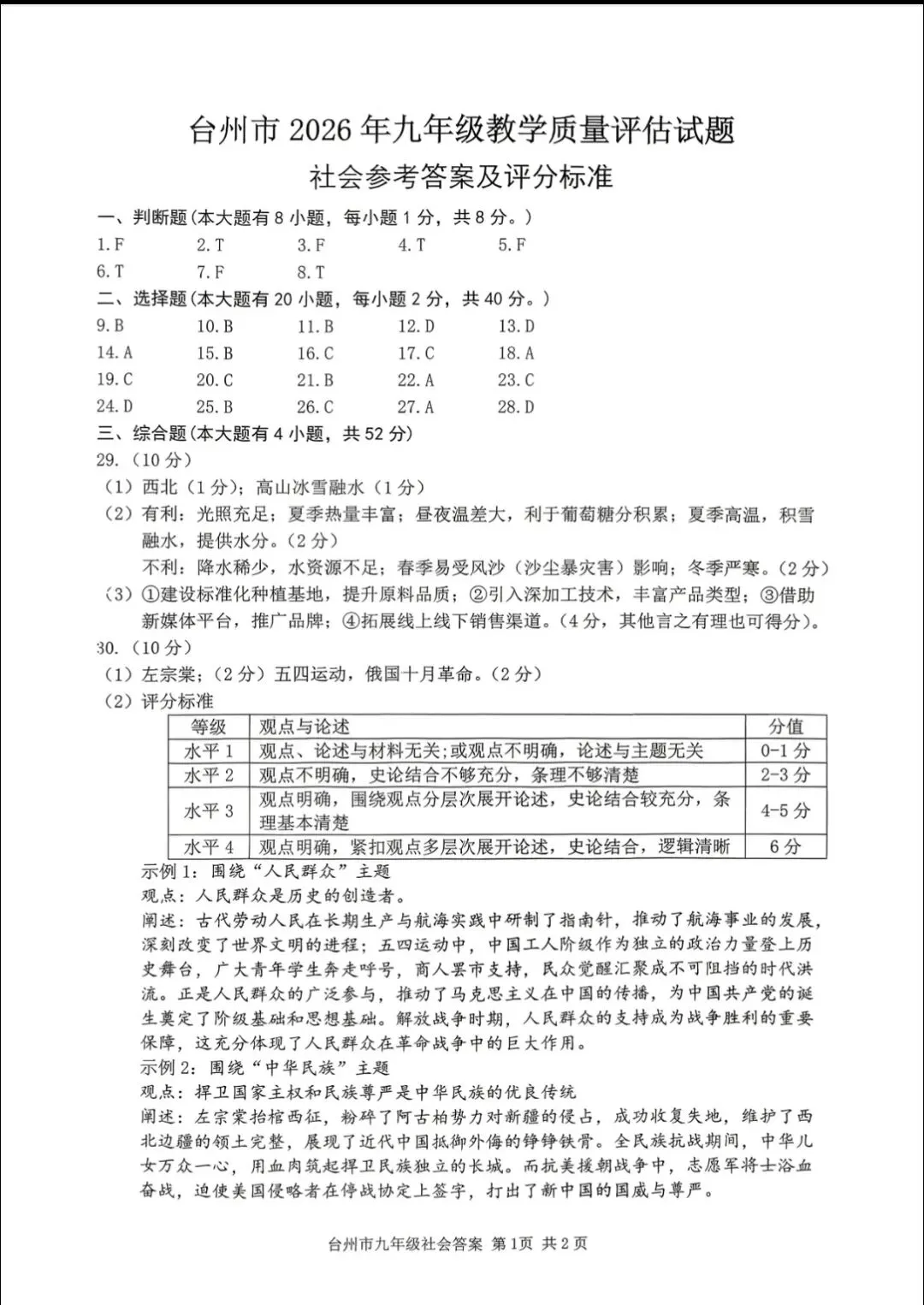 2604台州一模社会试卷 第9张