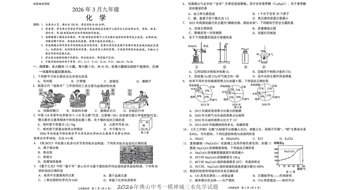 2026南海区中考化学一模试卷(五区已集齐) 第5张