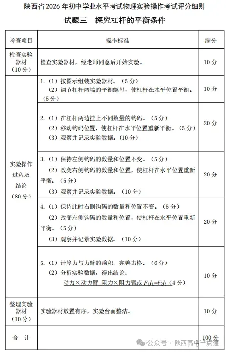 【中考实验考试】2026年陕西中考理化生实验考试试题、评分细则及答案 第9张