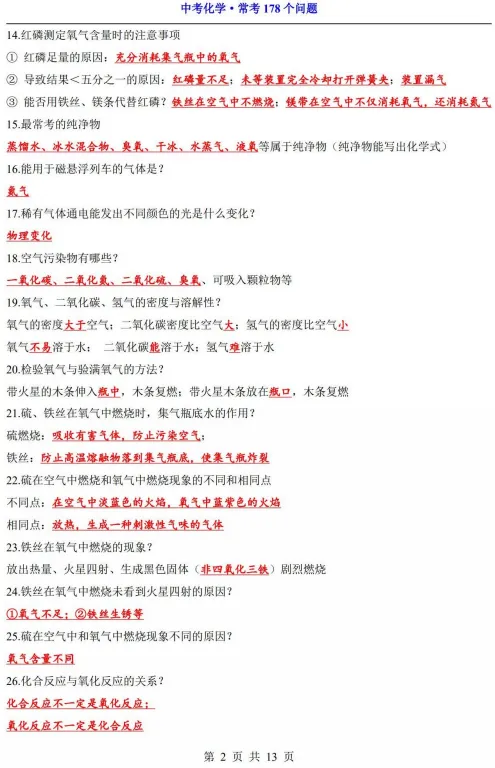 【中考满分速记】化学常考178个问题 第3张