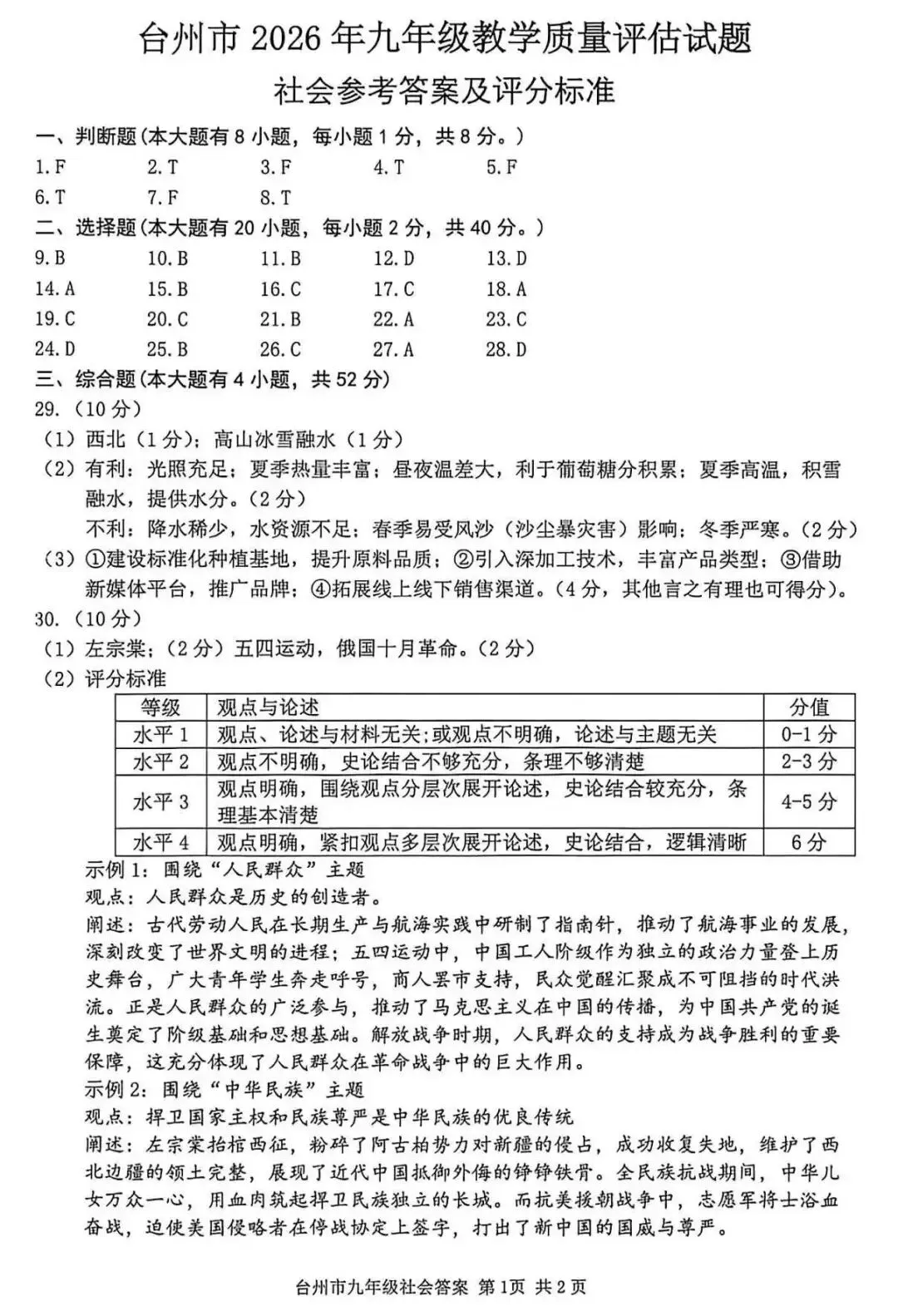 真题分享丨台州市26年中考社会一模卷 第9张