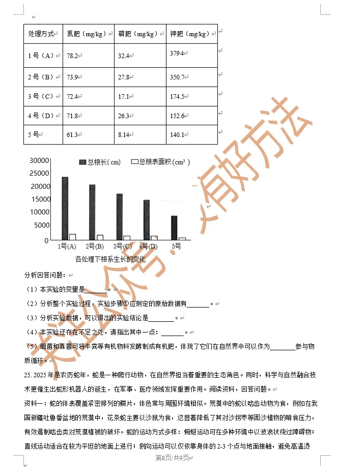 【备战一模】2025吉林市初二一模生物真题 第8张