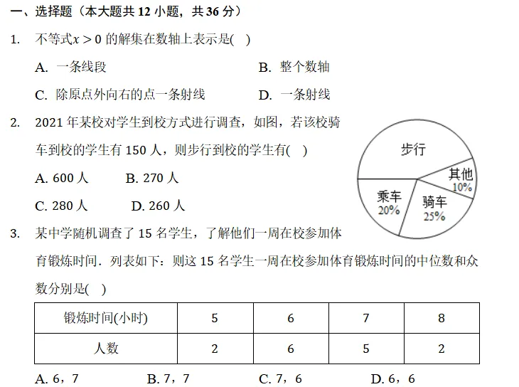 贵州省遵义市中考数学模拟试卷 第1张