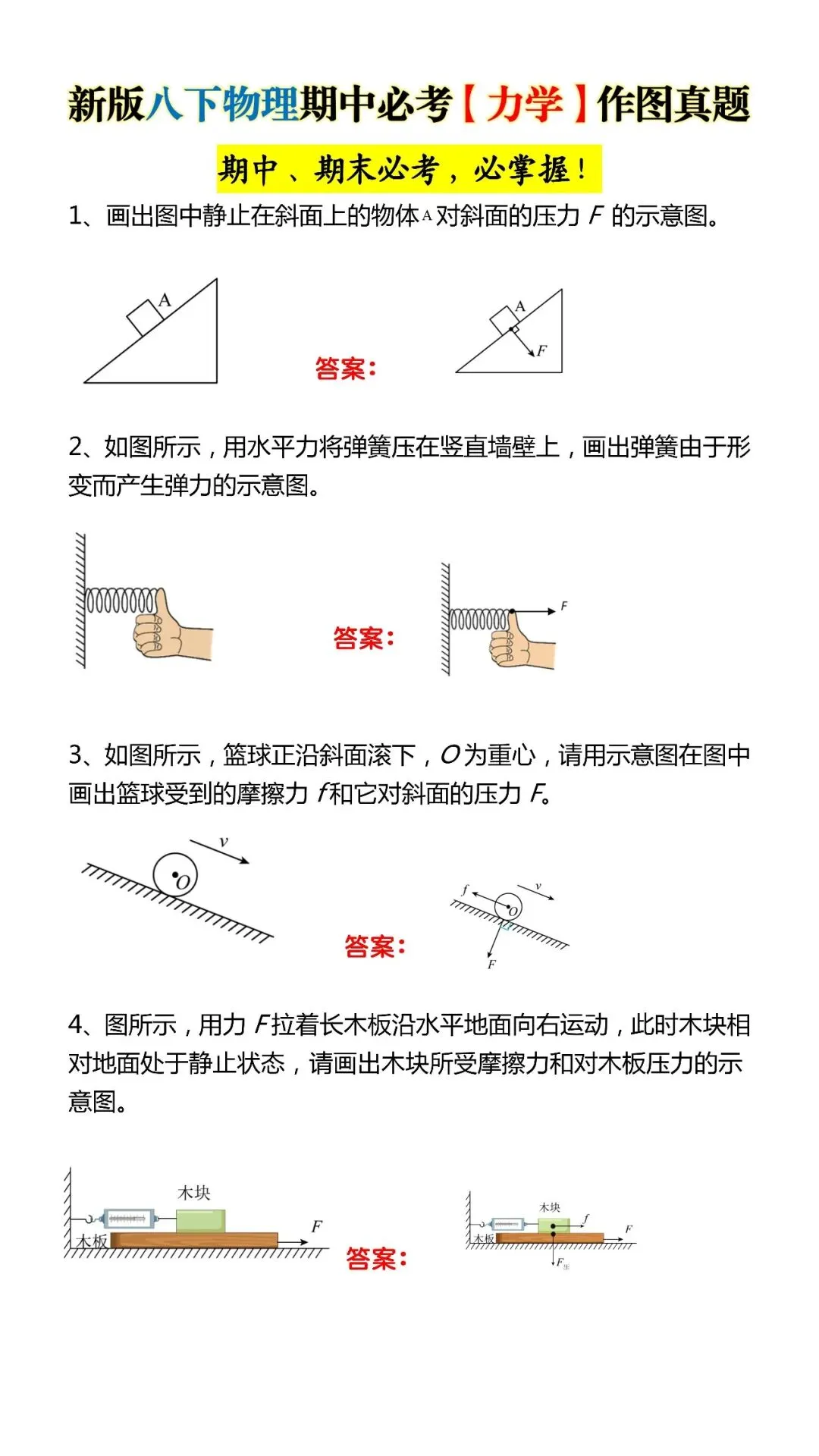 新版八下物理期中必考【力学】作图真题(可打印)期中、期末必考,必掌握! 第4张