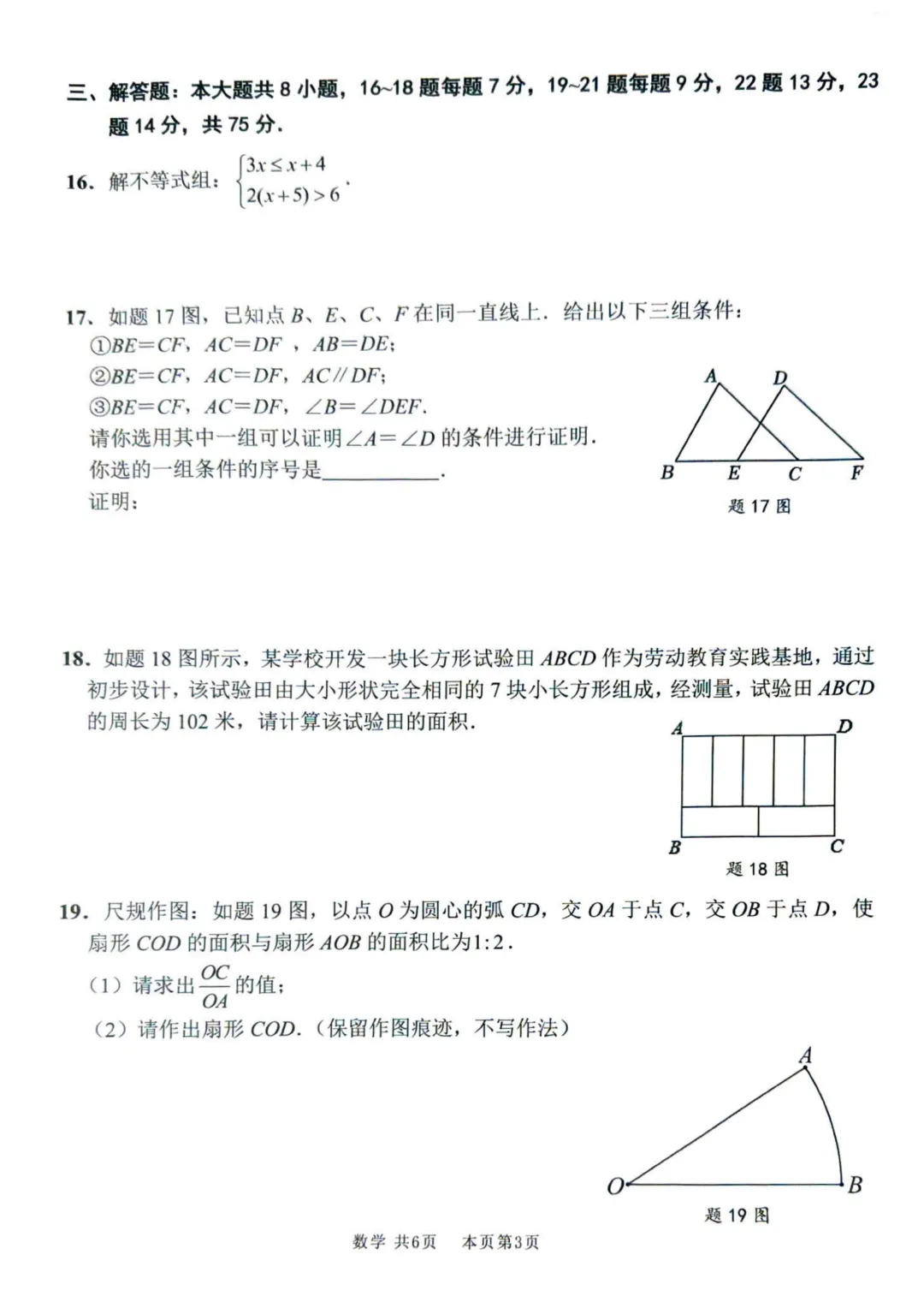 2026年初中学业水平适应性考试数学试卷(含答案) 第3张